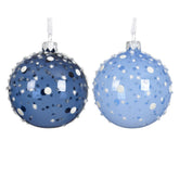 Decoris Glass Bauble with Enamel White Dots 8cm - Blue (2 Assorted)